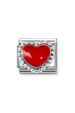 Nomination Composable Classic Red Enamel Raised Heart In Stainless Steel and Silver