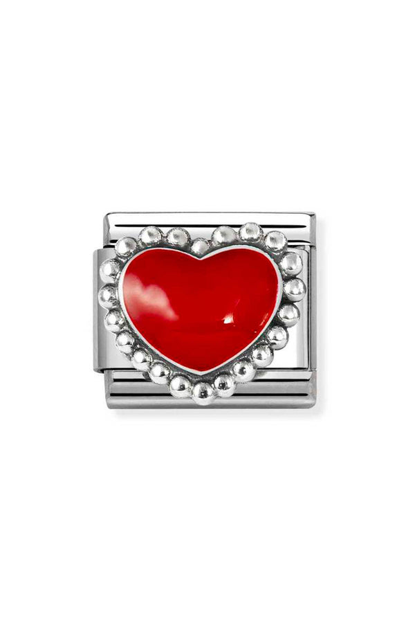 Nomination Composable Classic Red Enamel Raised Heart In Stainless Steel and Silver