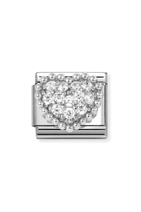 Nomination Composable Symbols Pave` Heart in Steel, Cubic Zirconia and Silver 925