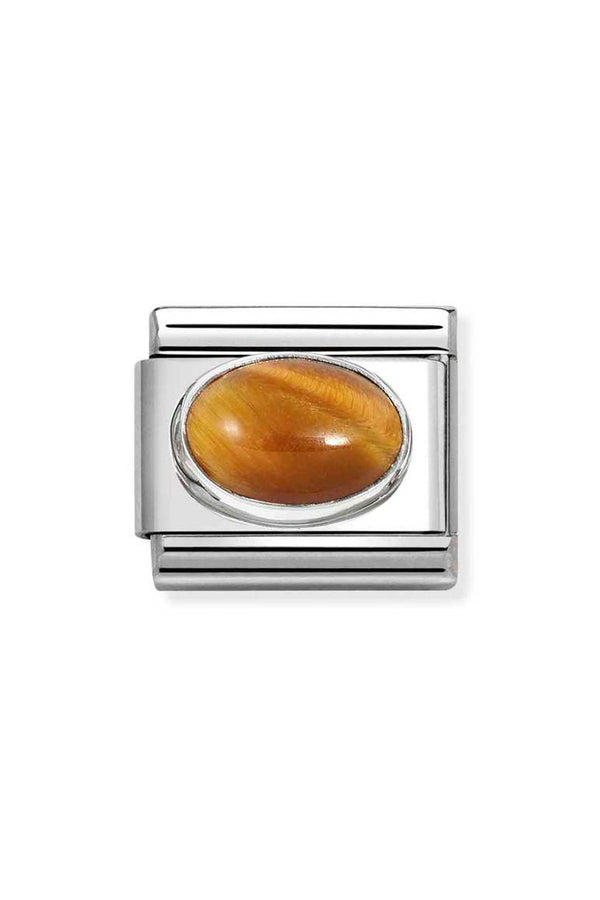 Nomination Composable Classic Link Oval Tigers Eye Stone in Steel and 925 Silver