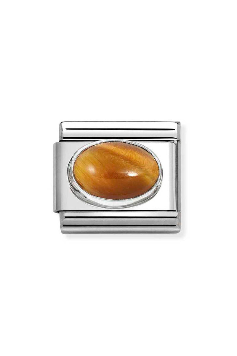 Nomination Composable Classic Link Oval Tigers Eye Stone in Steel and 925 Silver