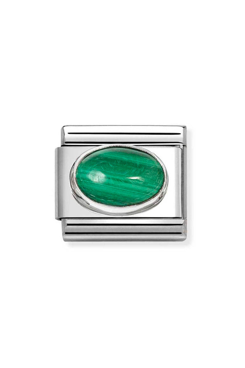 Nomination Composable Classic Link Oval Malachite Stone in Steel and 925 Silver