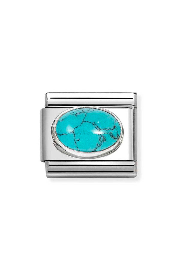 Nomination Composable Classic Link Oval Vein Turquoise Stone in Steel and 925 Silver
