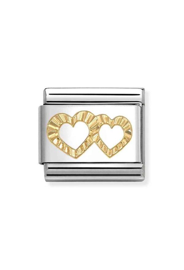 Composable Gold Diamond Cut Double Heart Charm 030149/64