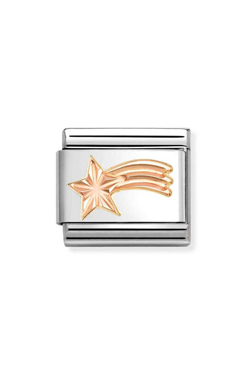 Silver charm with a rose gold shooting star.