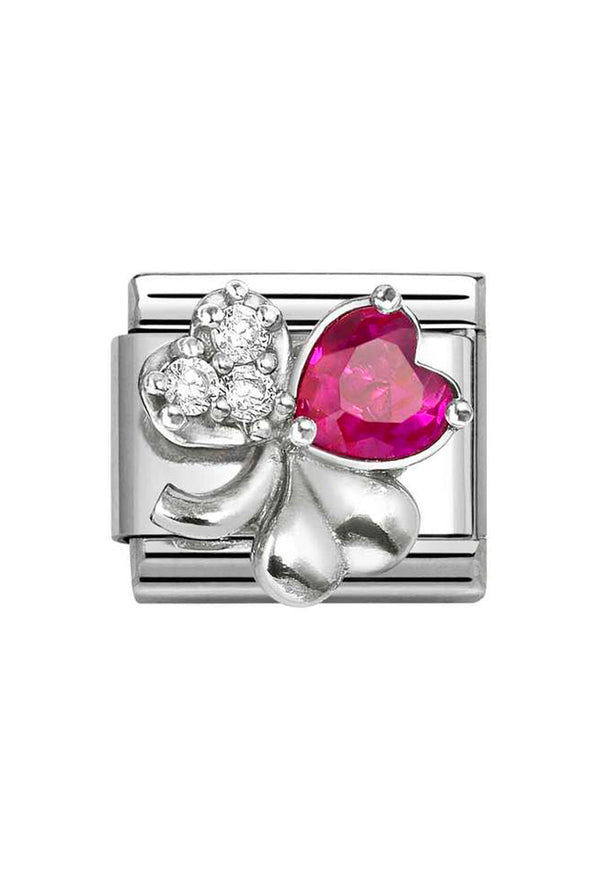 Composable Silver, Red & CZ Clover Charm 330322/11