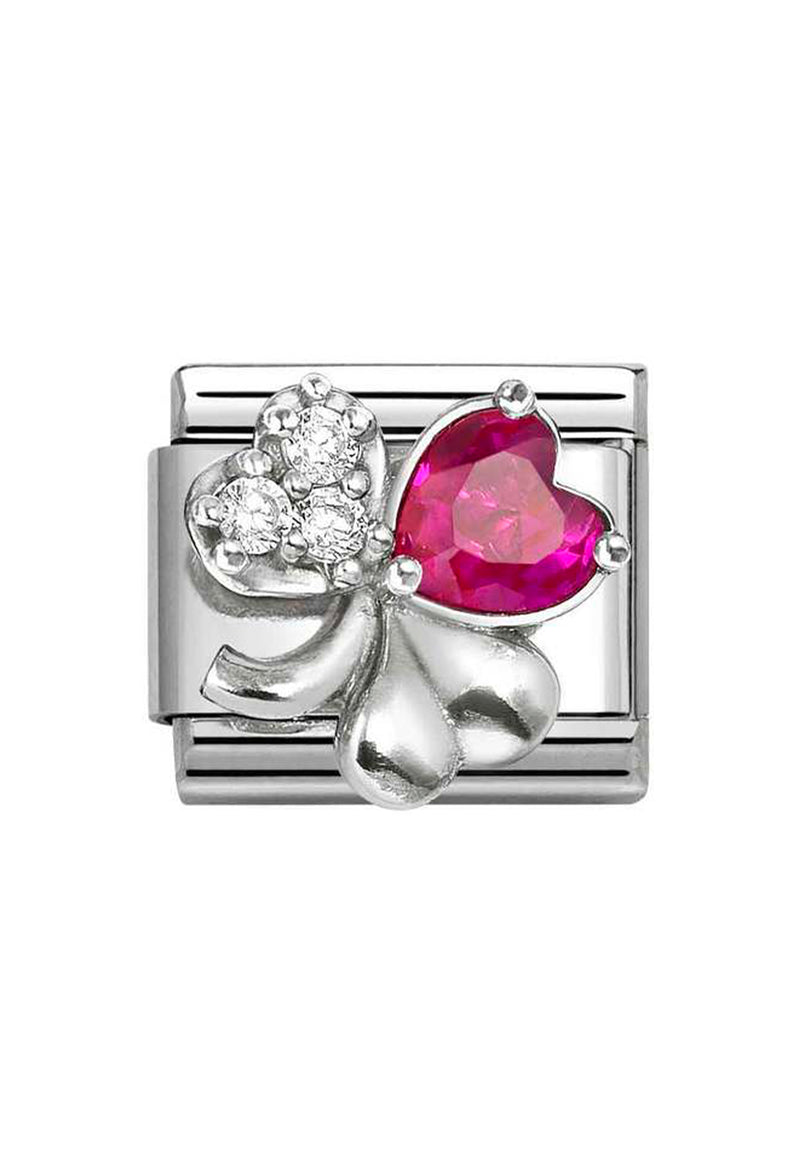 Composable Silver, Red & CZ Clover Charm 330322/11