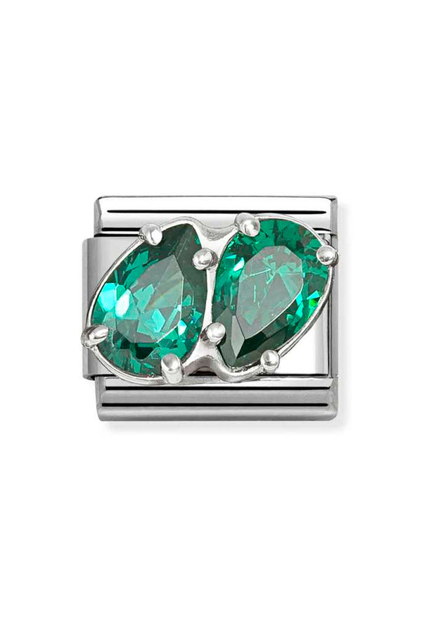 Composable Silver, Green CZ Double Teardrop Charm 330329/12