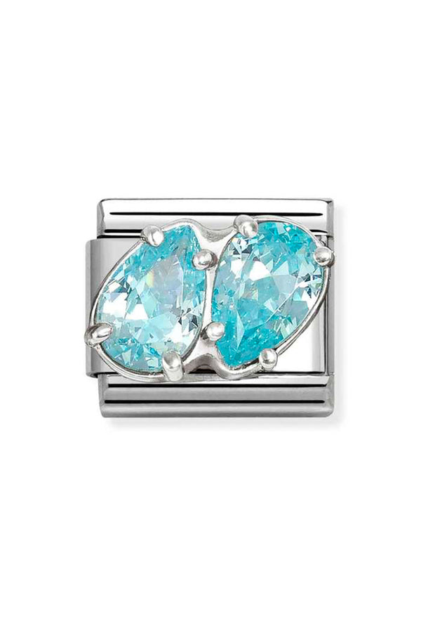 Composable Silver, Light Blue CZ Double Teardrop Charm 330329/16
