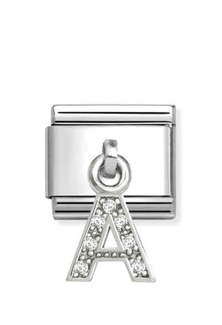 Composable Silver Initial 'A' CZ Drop Charm 331818/01