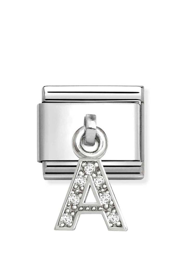 Composable Silver Initial 'A' CZ Drop Charm 331818/01