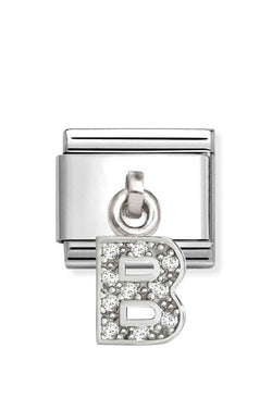 Composable Silver Initial 'B' CZ Drop Charm 331818/02