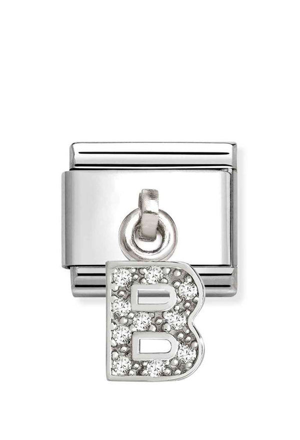 Composable Silver Initial 'B' CZ Drop Charm 331818/02