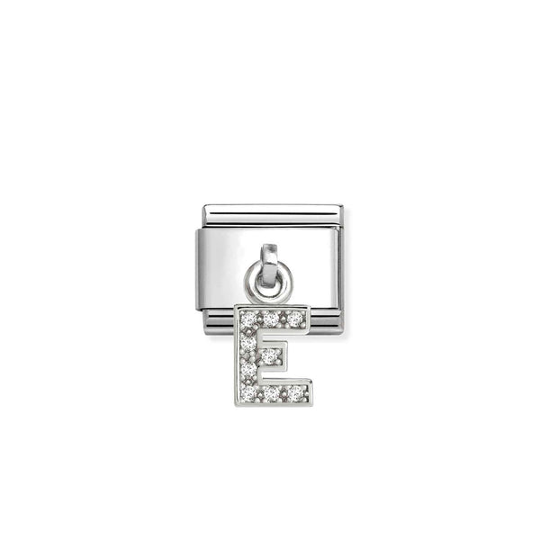 Composable Silver Initial 'E' CZ Drop Charm 331818/05