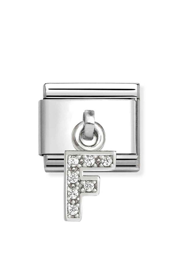 Composable Silver Initial 'F' CZ Drop Charm 331818/06