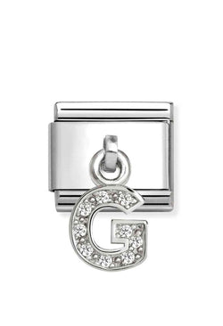 Composable Silver Initial 'G' CZ Drop Charm 331818/07