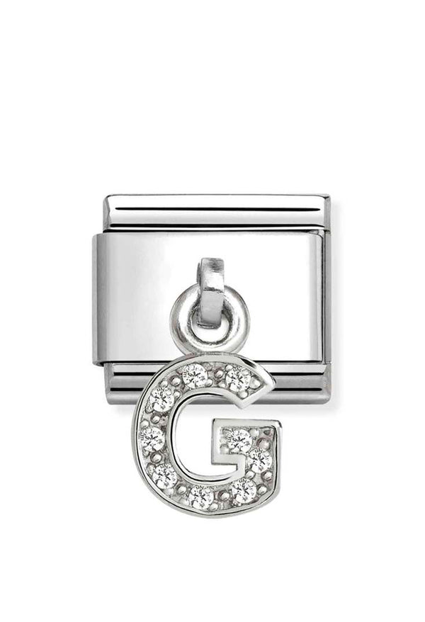 Composable Silver Initial 'G' CZ Drop Charm 331818/07