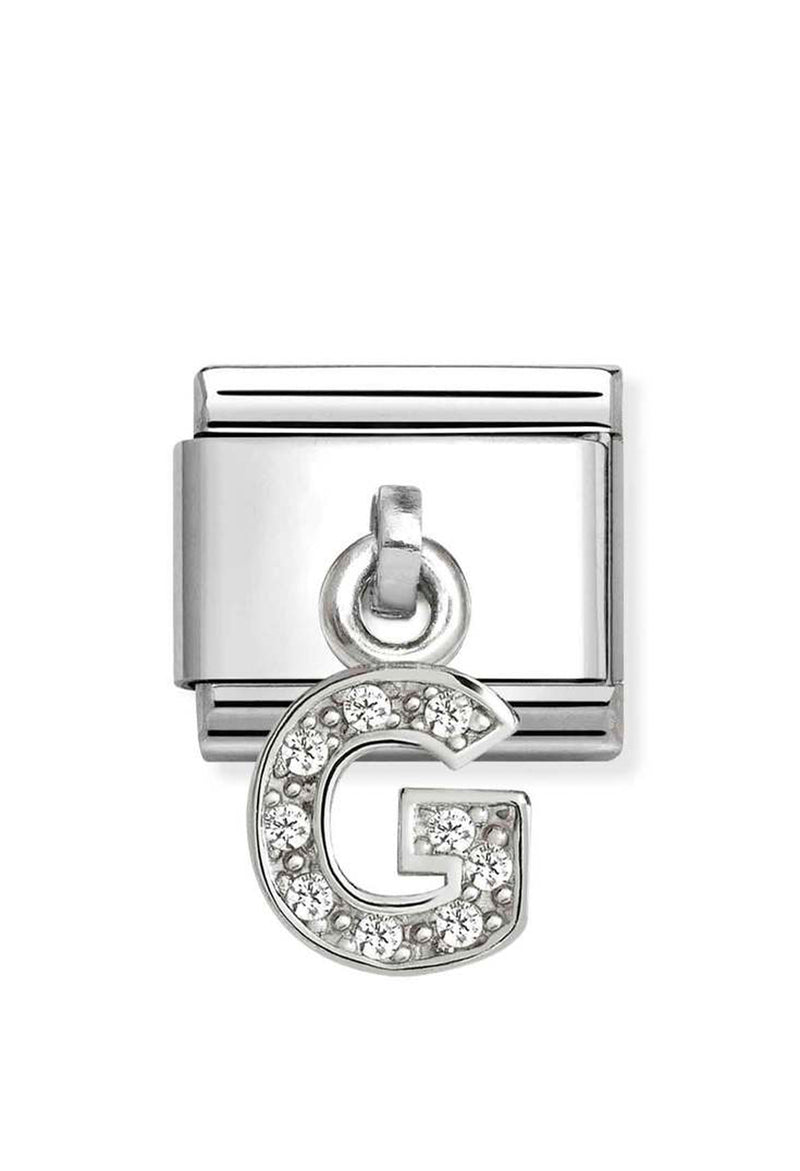 Composable Silver Initial 'G' CZ Drop Charm 331818/07