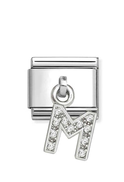 Composable Silver Initial 'M' CZ Drop Charm 331818/13