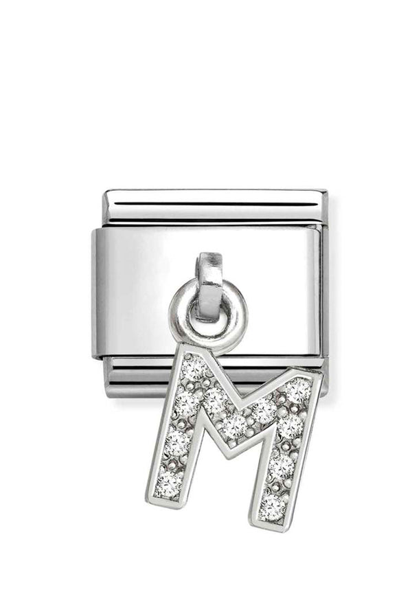 Composable Silver Initial 'M' CZ Drop Charm 331818/13