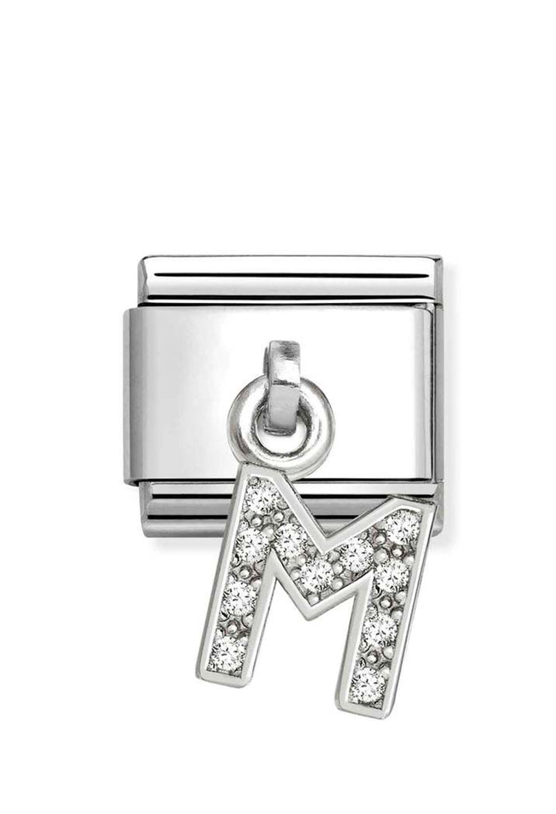 Composable Silver Initial 'M' CZ Drop Charm 331818/13