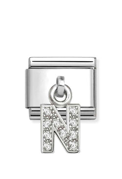 Composable Silver Initial 'N' CZ Drop Charm 331818/14