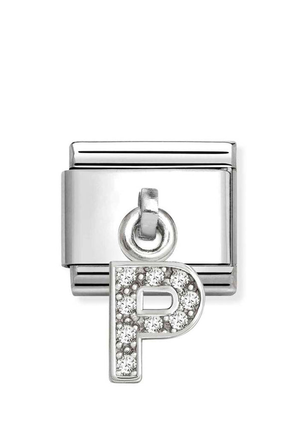 Composable Silver Initial 'P' CZ Drop Charm 331818/16
