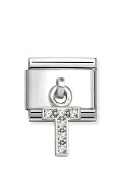 Composable Silver Initial 'T' CZ Drop Charm 331818/20