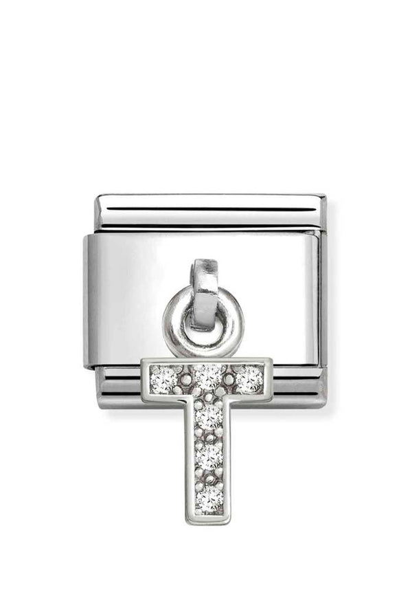 Composable Silver Initial 'T' CZ Drop Charm 331818/20