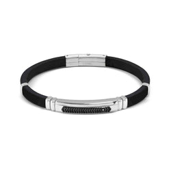Mens City Silicone Chevron ID Bracelet-Steel/Black PVD
