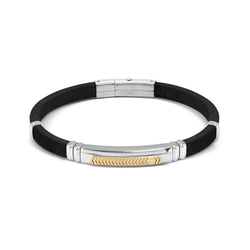 Mens City Adjustable Silicone Bracelet-Steel/Gold PVD