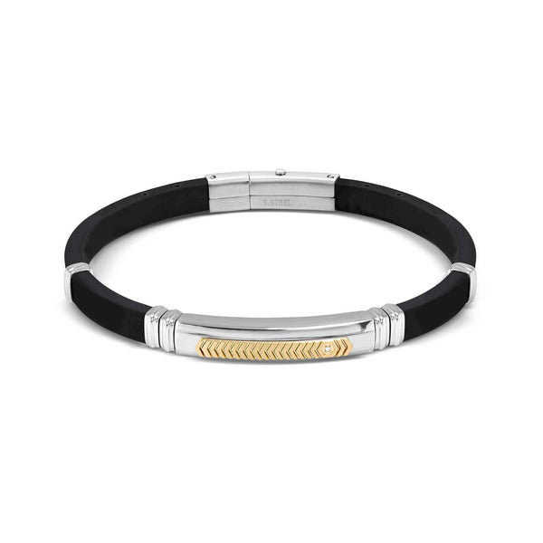 Mens City Adjustable Silicone Bracelet-Steel/Gold PVD
