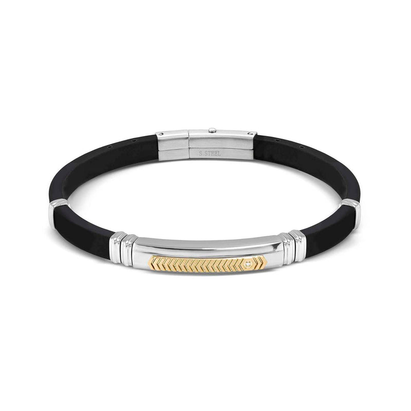 Mens City Adjustable Silicone Bracelet-Steel/Gold PVD