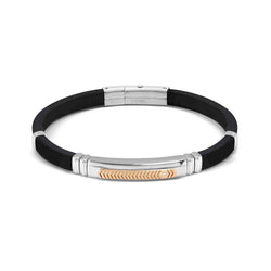 Mens City Adjustable Silicone Bracelet-Steel/Rose PVD