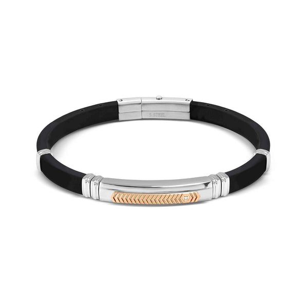 Mens City Adjustable Silicone Bracelet-Steel/Rose PVD