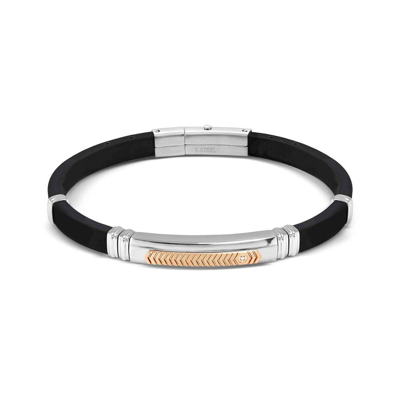 Mens City Adjustable Silicone Bracelet-Steel/Rose PVD