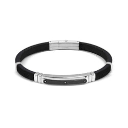 Mens City, Adjustable Silicone ID Bracelet-Steel/Black PVD