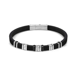 Mens City, Adjustable Silicone Bracelet-Steel,CZ,Black PVD