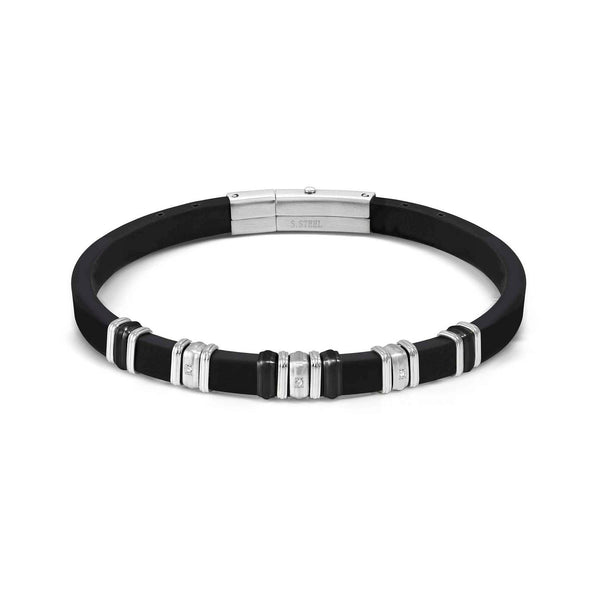 Mens City, Adjustable Silicone Bracelet-Steel,CZ,Black PVD
