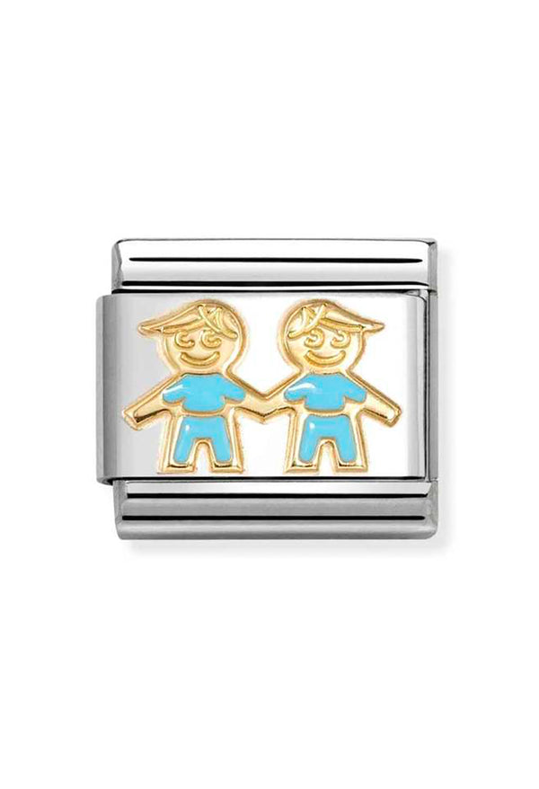 Nomination Composable Classic Symbols Blue Brothers in Steel, Enamel and 18k Gold