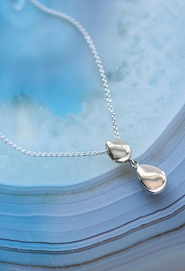 Kit Heath Coast Pebble Double Droplet Necklace in Silver