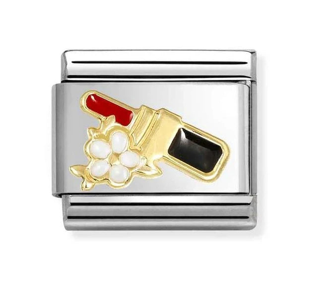 Nomination Composable Classic Symbols Red Lipstick With Flowers in Steel, Enamel and 18k Gold