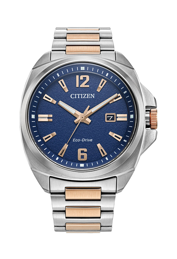 Citizen Gents Rose Gold Plated Eco-Drive Blue Dial Bracelet Watch