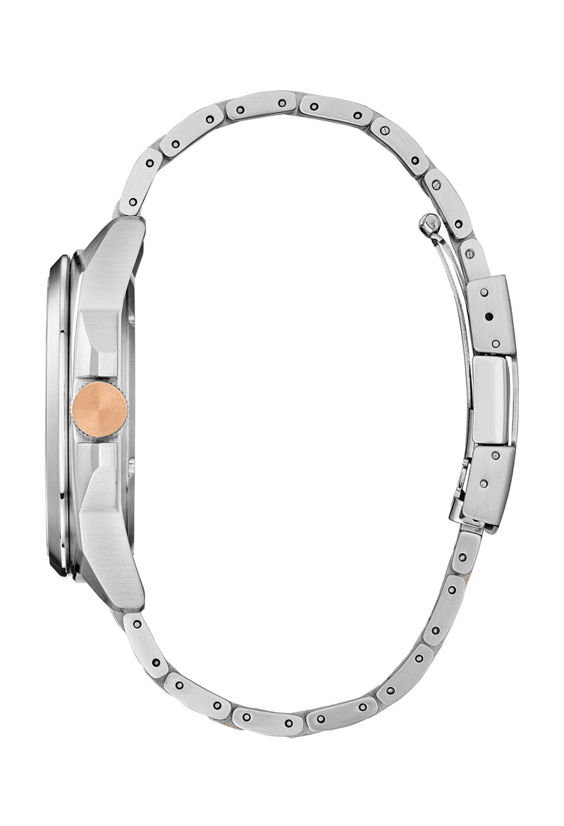 Citizen Gents Rose Gold Plated Eco-Drive Blue Dial Bracelet Watch