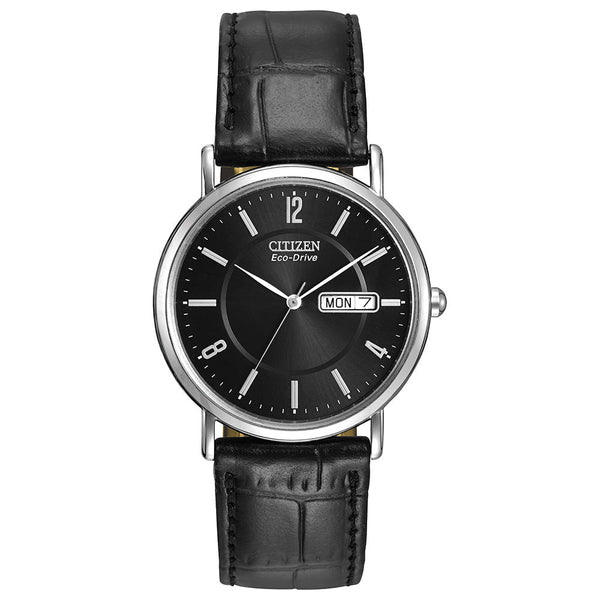 Citizen Gents Eco-Drive Day/Date Black Dial Strap Watch