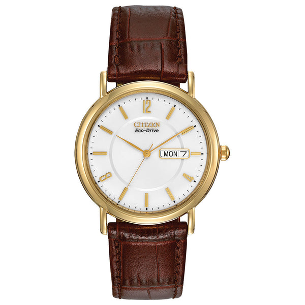 Citizen Gents Eco-Drive Day/Date White Dial Strap Watch