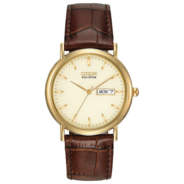 Citizen Gents Eco-Drive Day/Date Ivory Dial Strap Watch