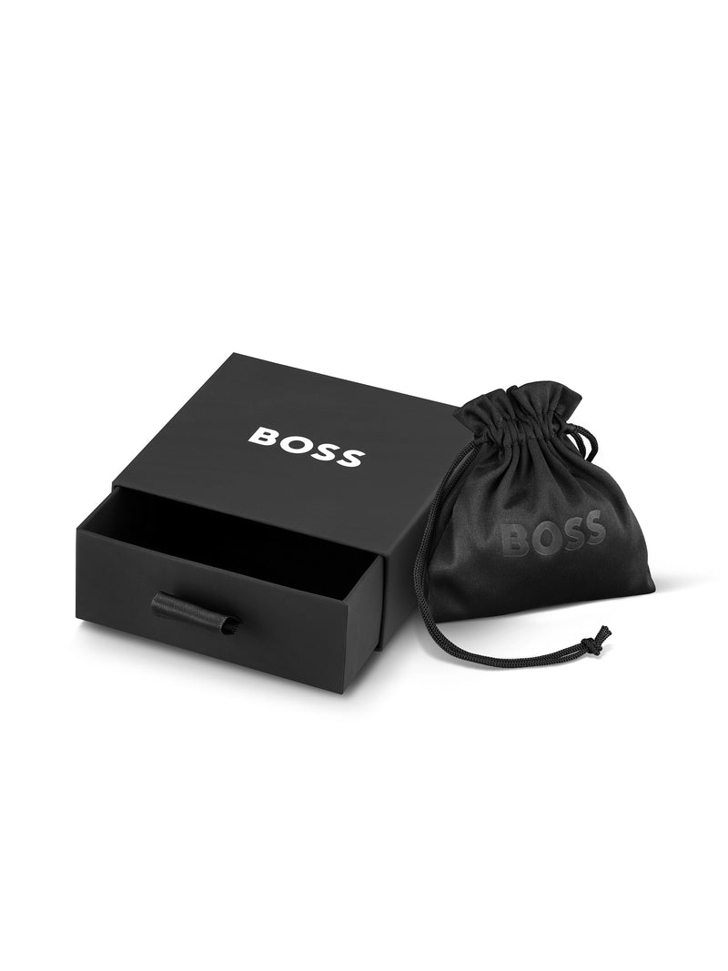 BOSS Mens Metal Link Essentials Bracelet Black and Stainless Steel