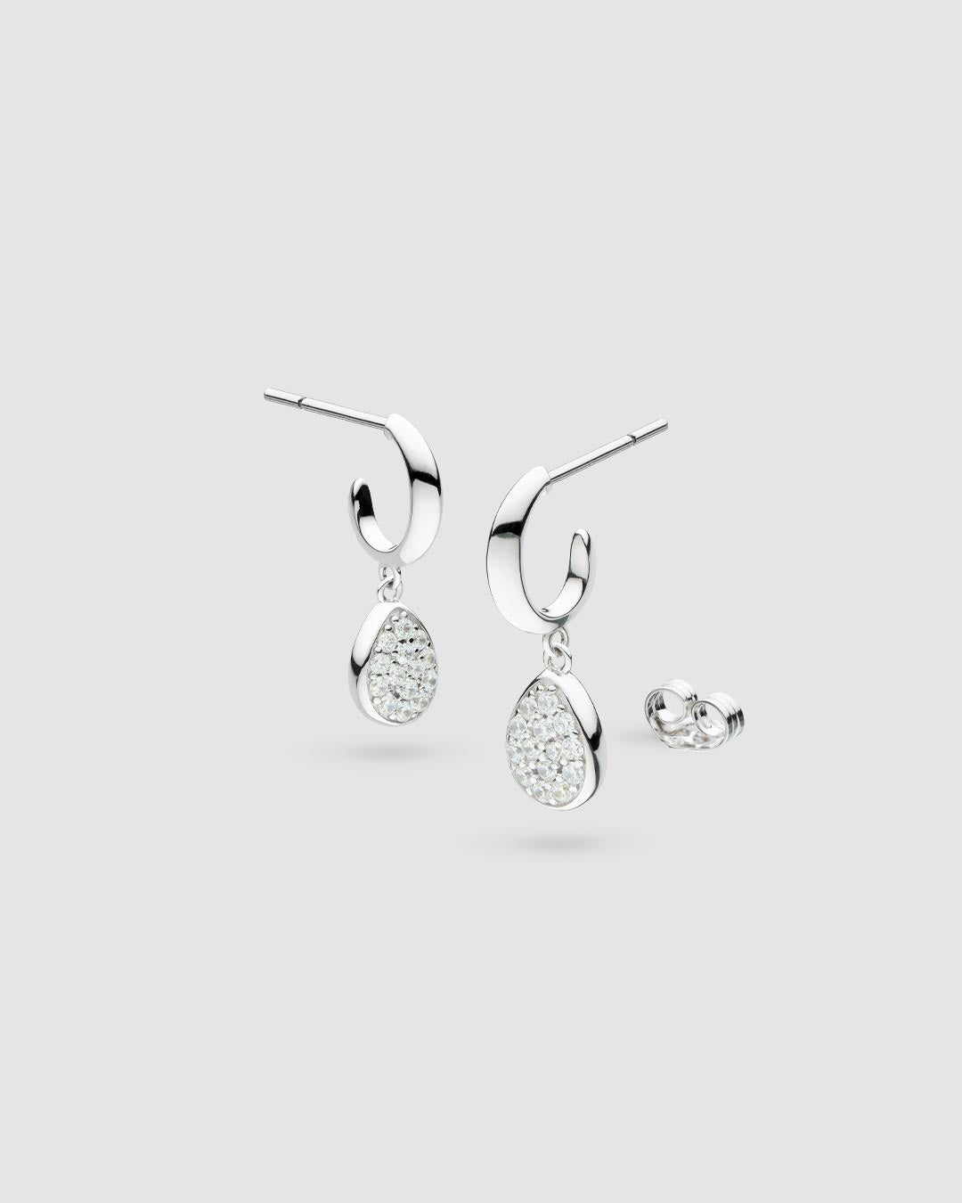 Kit Heath Silver Coast Pebble Glisten Pavé CZ Hoop Earrings 50185CZ