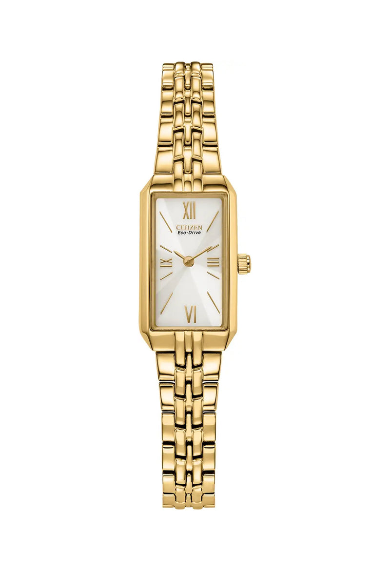 Citizen Ladies Rectangular Silhouette Eco-Drive Gold Plated Bracelet Watch